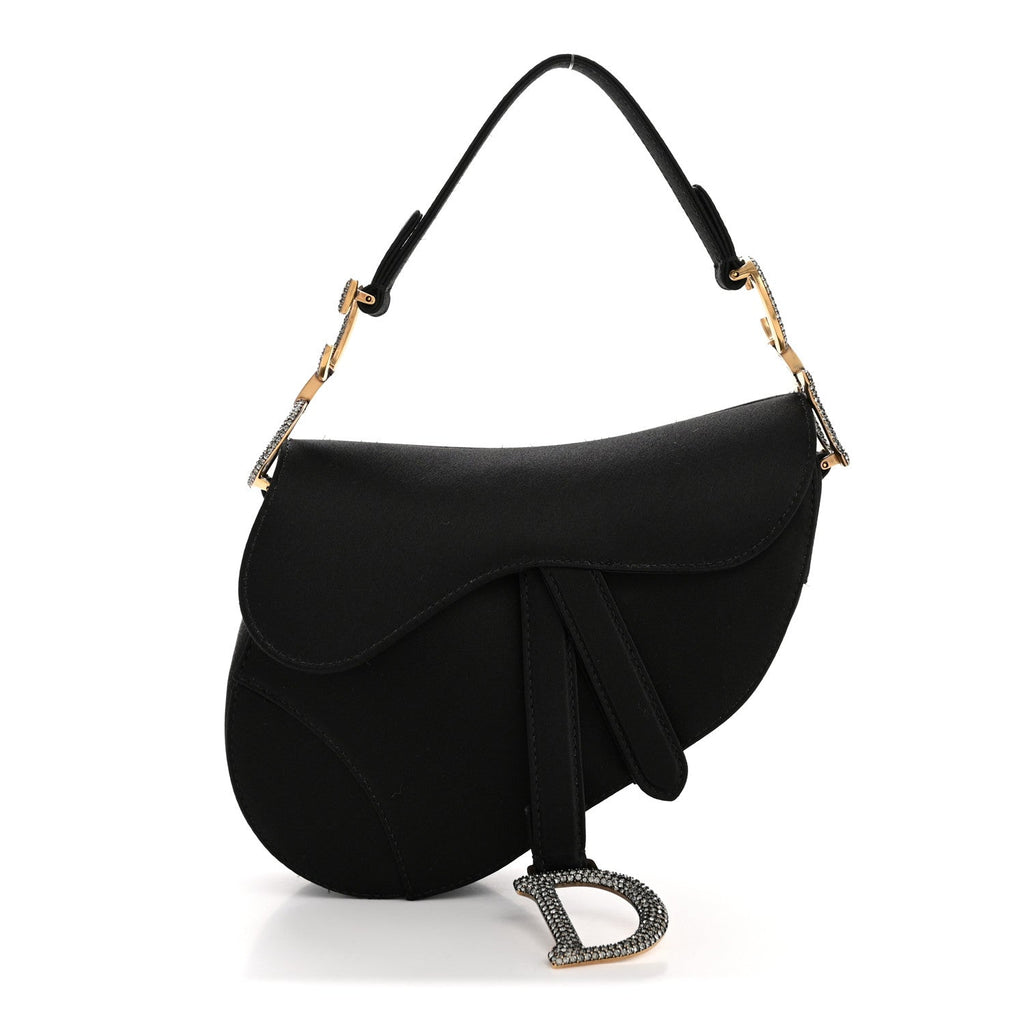 Satin Crystal Mini Saddle Bag Black