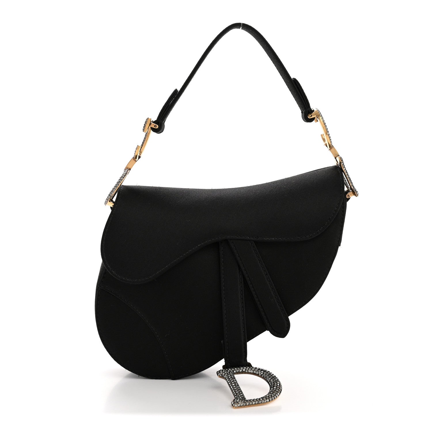 Satin Crystal Mini Saddle Bag Black