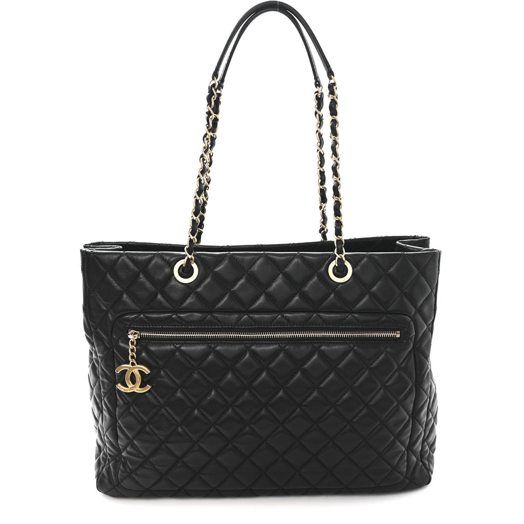 Lambskin Quilted Large Tote Black