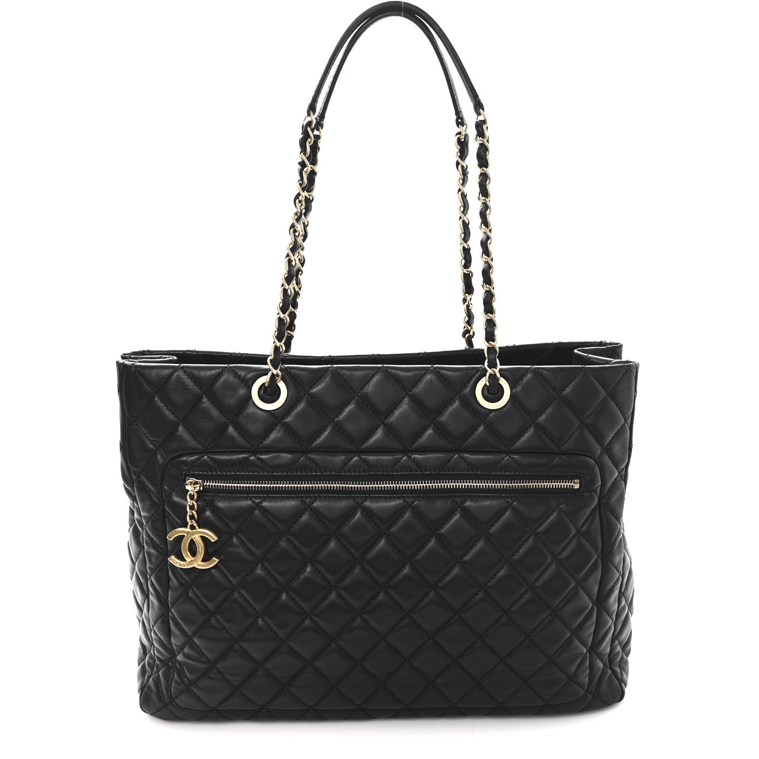 Lambskin Quilted Large Tote Black