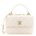 Lambskin Lacquered Quilted Small Trendy CC Dual Handle Flap Bag White
