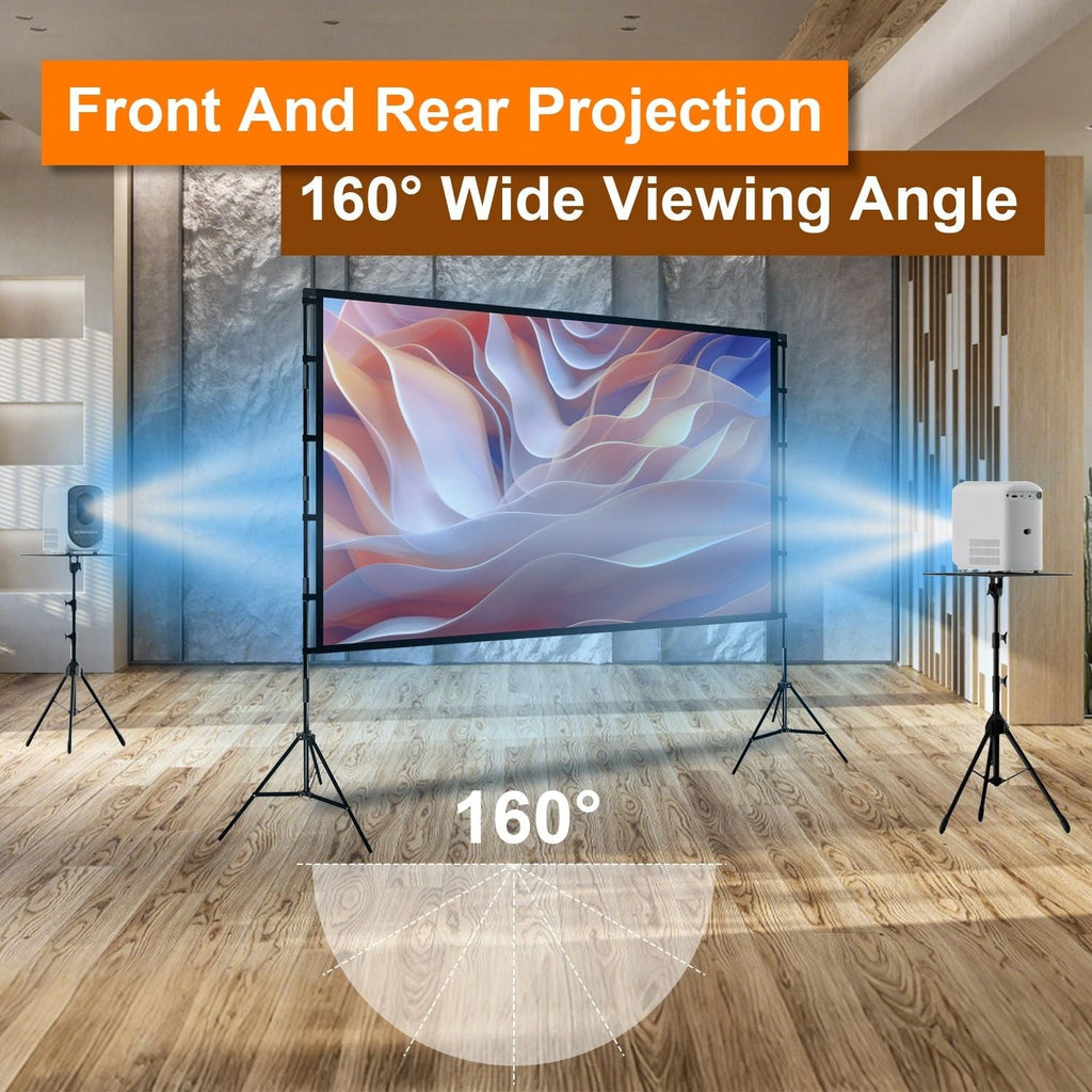 120" Portable Projector Screen with Stand, Foldable & Anti-Crease, HD 4K Movie Screen for Outdoor/Indoor Use, Home Theater, Parties & Business Presentations - Includes Carry Bag