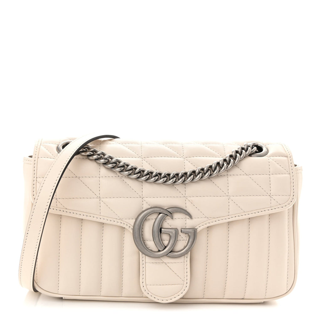 Calfskin Matelasse Aria Small GG Marmont Shoulder Bag Mystic White