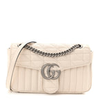 Calfskin Matelasse Aria Small GG Marmont Shoulder Bag Mystic White