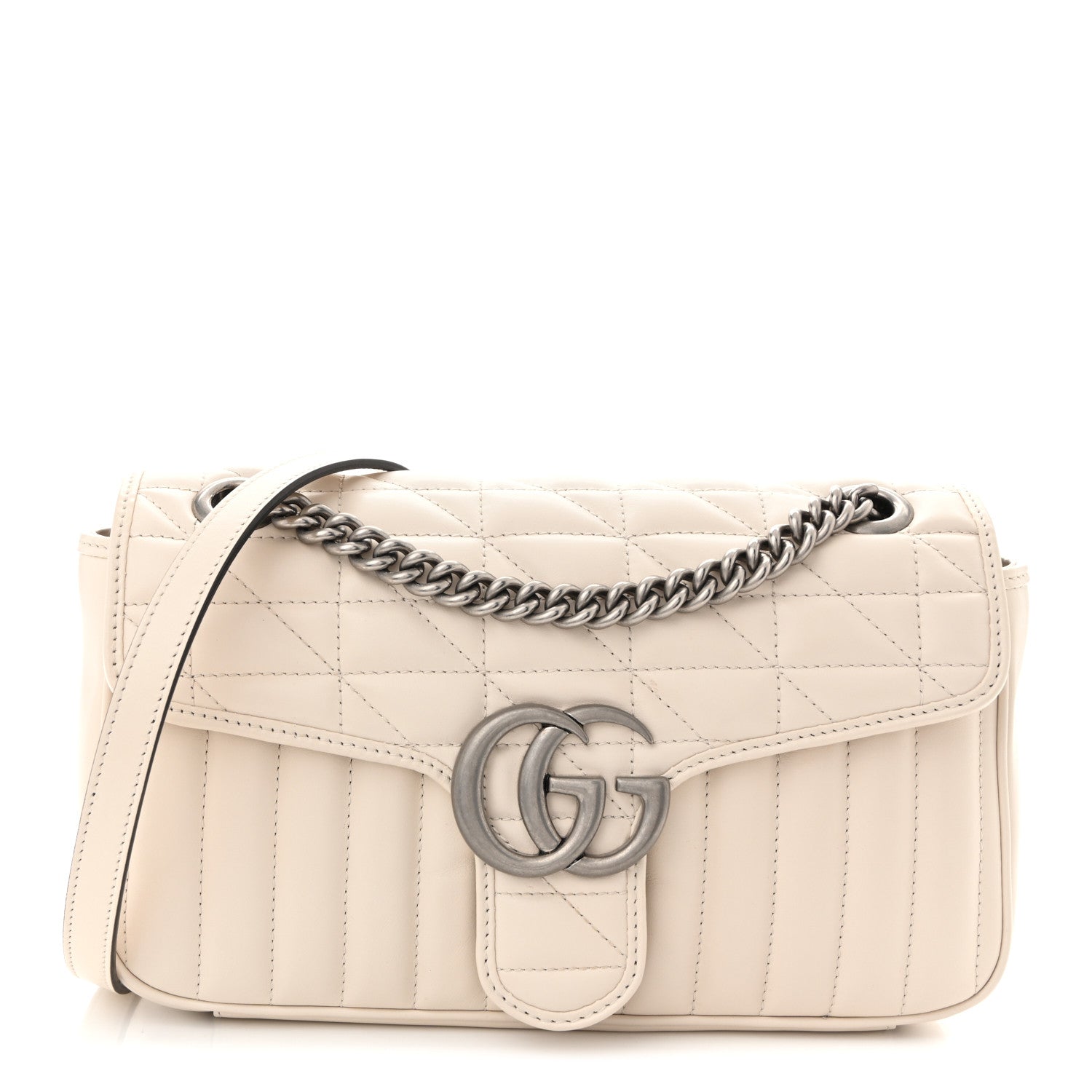 Calfskin Matelasse Aria Small GG Marmont Shoulder Bag Mystic White