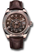 Rolex Everose Gold Sky-Dweller Watch - Chocolate Sunray Arabic Dial - Brown Leather Strap