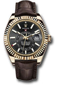 Rolex Yellow Gold Sky-Dweller  - Black Index Dial - Brown Leather Strap - 326138 bk