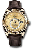 Rolex Yellow Gold Sky-Dweller  - Champagne Arabic Dial - Brown Leather Strap - 326138 ch