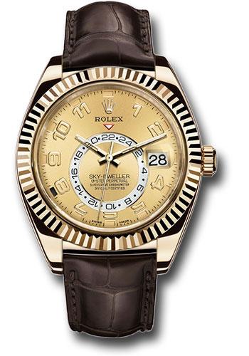 Rolex Yellow Gold Sky-Dweller  - Champagne Arabic Dial - Brown Leather Strap - 326138 ch