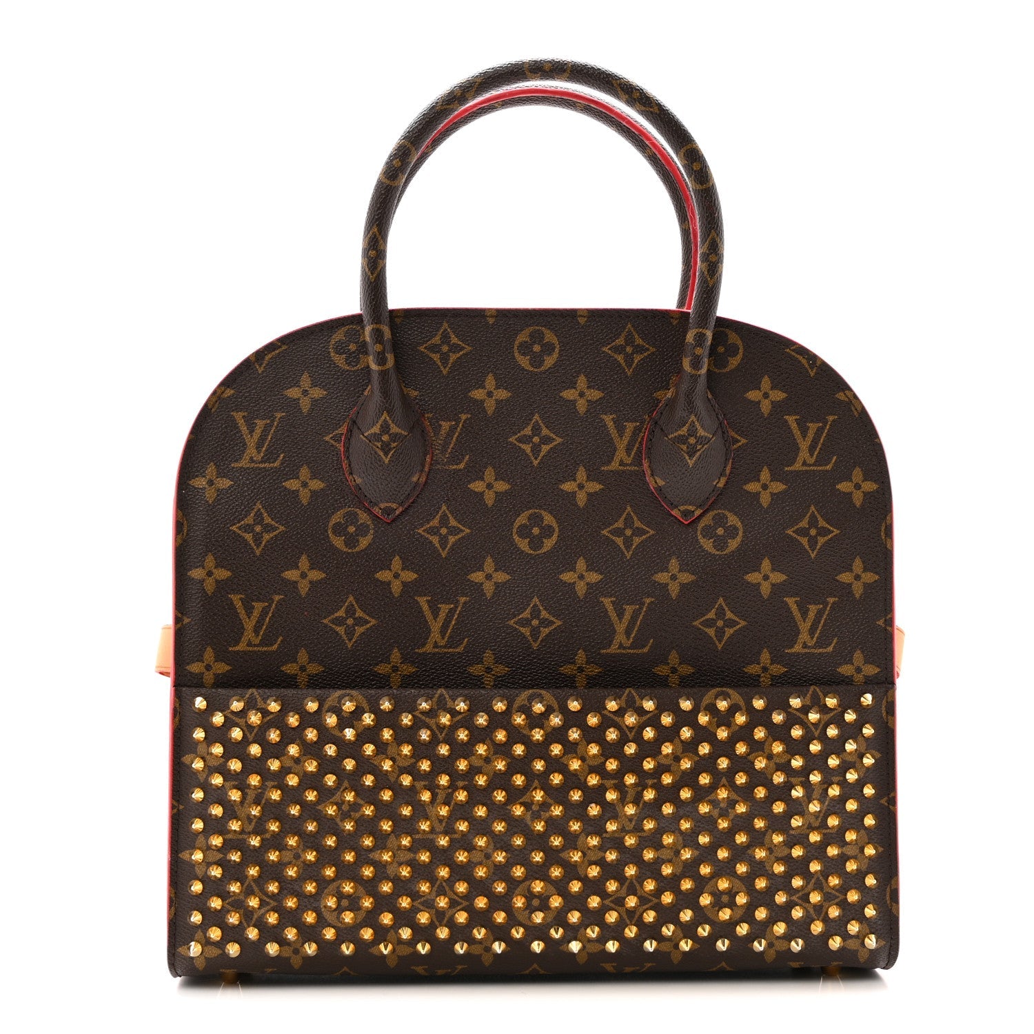 Monogram Calf Hair Spikes Iconoclasts Christian Louboutin Tote Red
