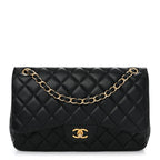 Lambskin Quilted Jumbo Double Flap Black
