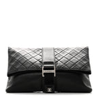 Lambskin Quilted Grip Clutch Black