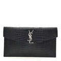 Calfskin Crocodile Embossed Uptown Monogram Pouch Black
