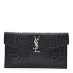 Calfskin Crocodile Embossed Uptown Monogram Pouch Black