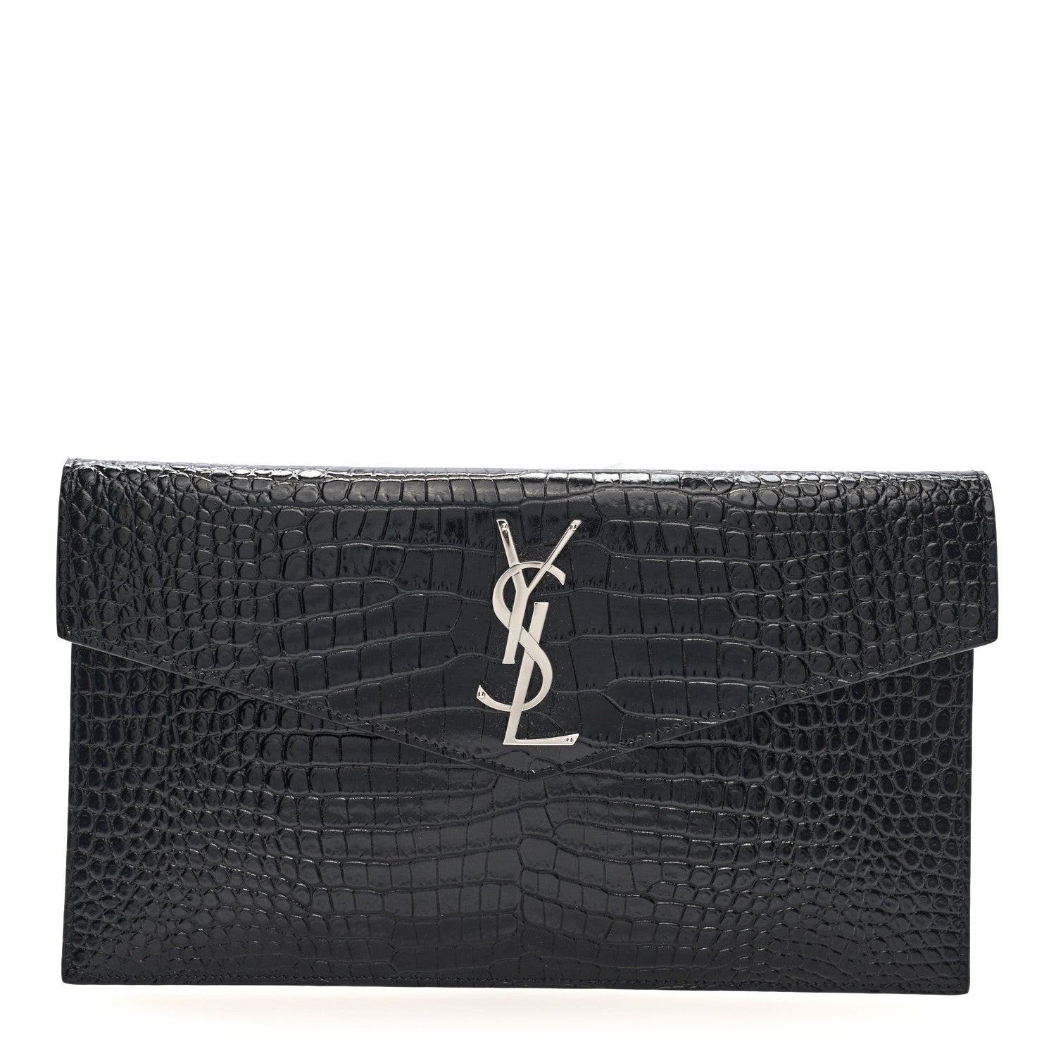 Calfskin Crocodile Embossed Uptown Monogram Pouch Black