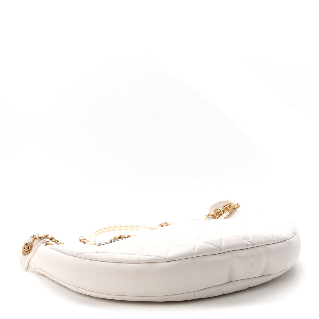 Lambskin Quilted All About Chains Hobo White