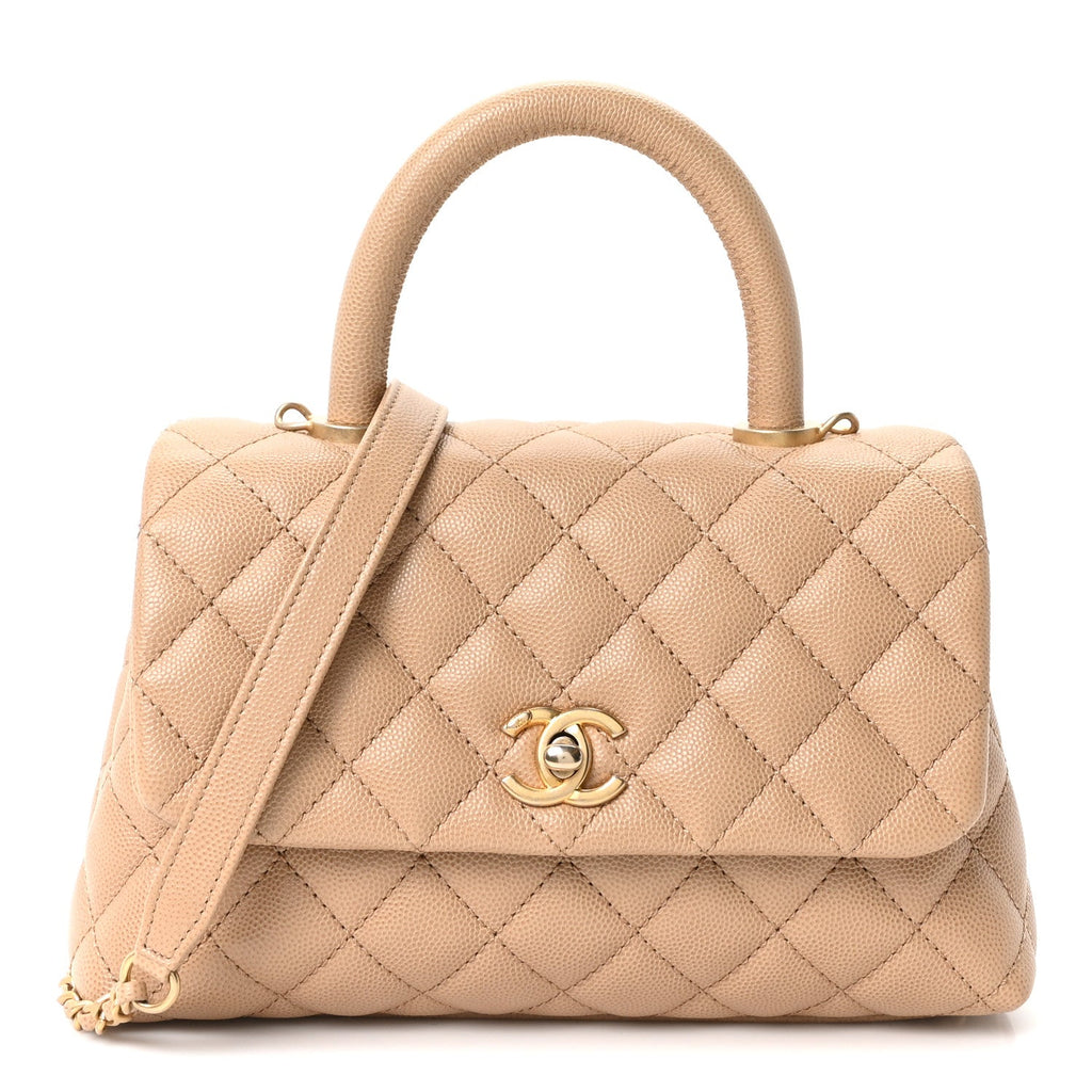 Caviar Quilted Mini Coco Handle Flap Beige