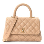 Caviar Quilted Mini Coco Handle Flap Beige