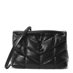 Lambskin Quilted Monogram Monochrome Medium Loulou Puffer Chain Satchel Black