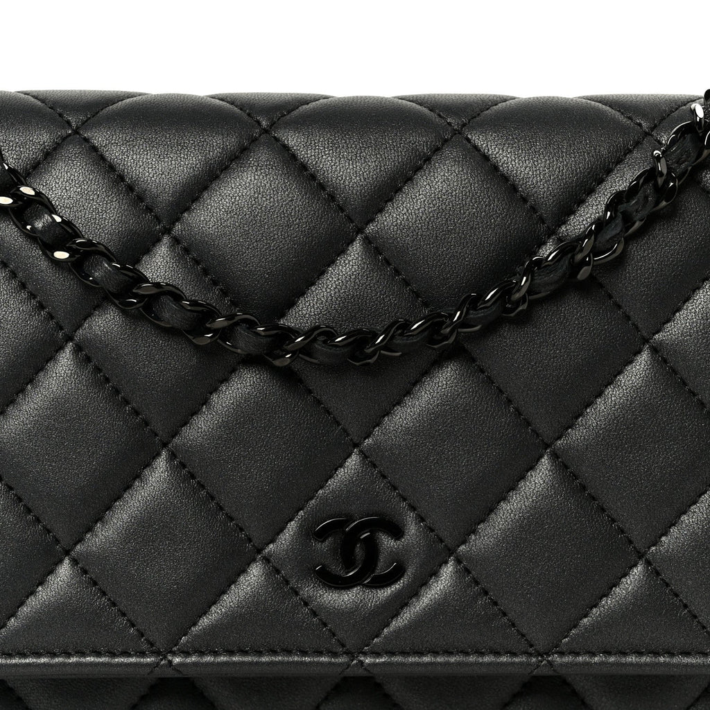 Lambskin Quilted Wallet On Chain WOC So Black
