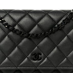 Lambskin Quilted Wallet On Chain WOC So Black