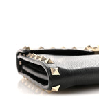 Pebbled Calfskin Rockstud Flip Lock Shoulder Bag Black