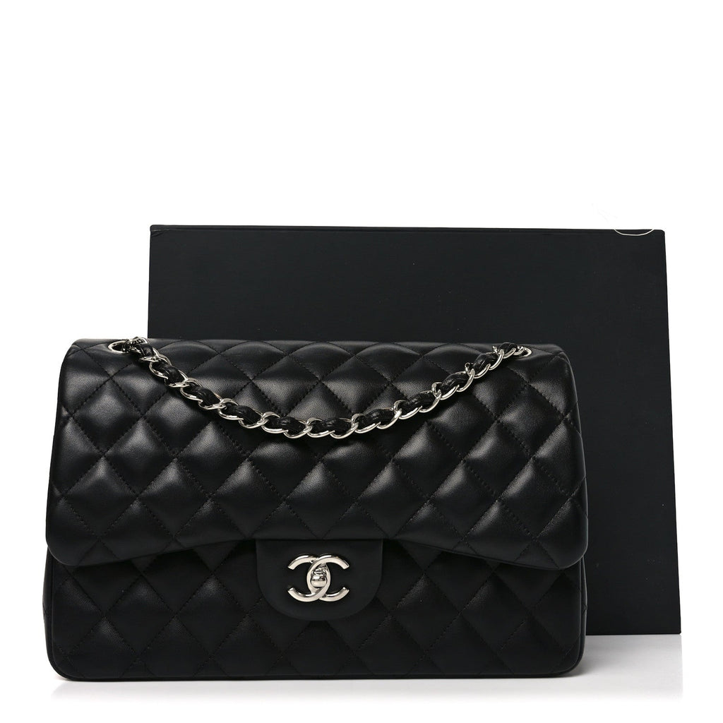 Lambskin Quilted Jumbo Double Flap Black