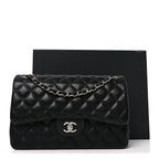 Lambskin Quilted Jumbo Double Flap Black