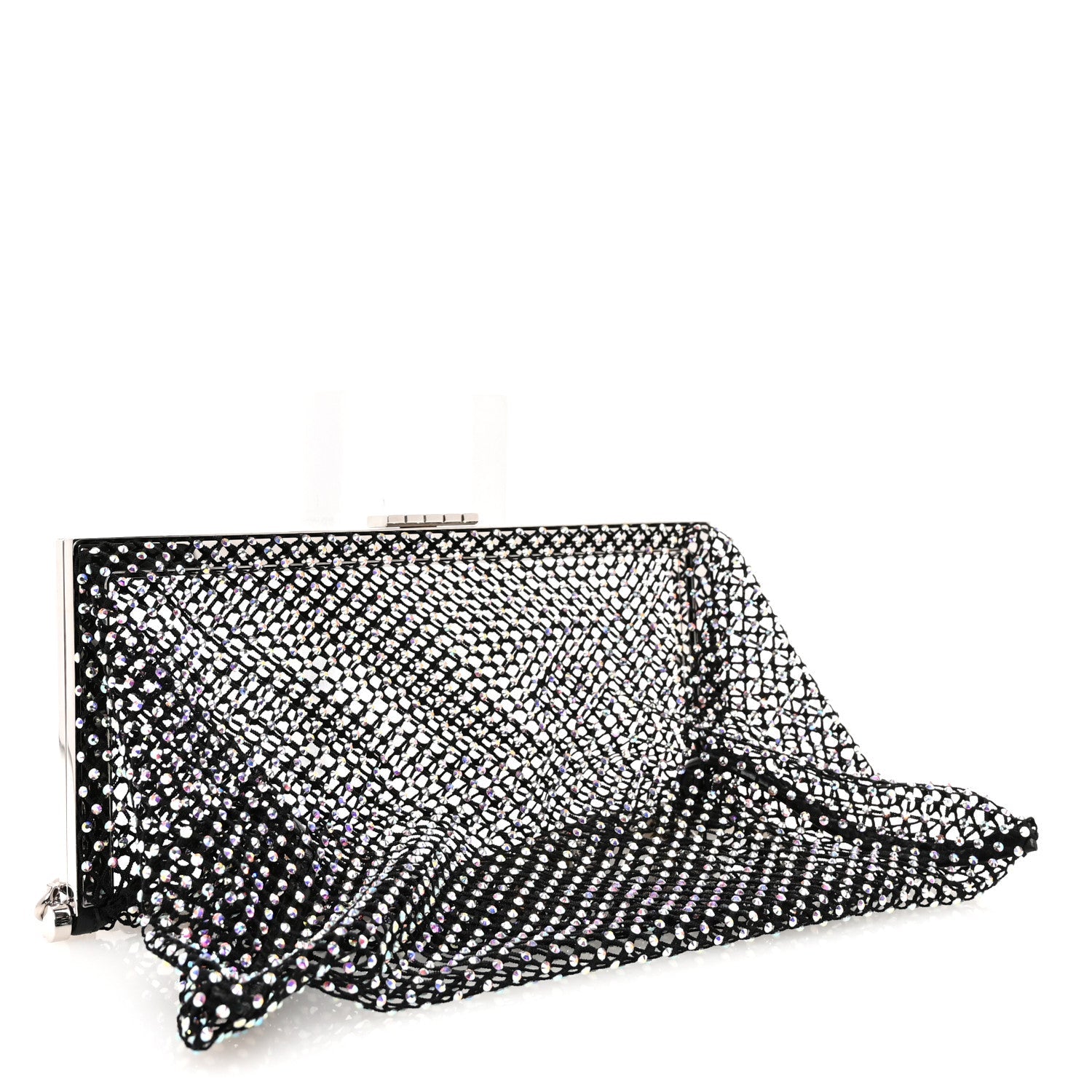 Mesh Crystal Medium Fanny Shoulder Bag Black