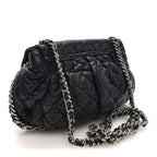 Washed Lambskin Quilted Medium Chain Around Messenger Black