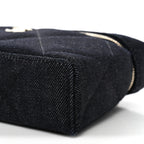Denim Quilted Top Handle Slim Vanity Case With Chain Dark Blue