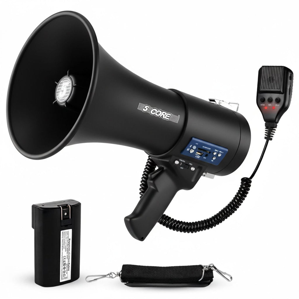 Megaphone 50W Bluetooth Rechargeable Portable Bullhorn 1100 Yards - Matte