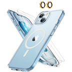 Entronix Bundle Compatible with iPhone 15 Plus - [Magnetic] Clear Case, 2 Clear Screen Protectors & 1 Metallic Camera Lens Protector