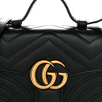 Calfskin Matelasse Mini GG Marmont Top Handle Shoulder Bag Black