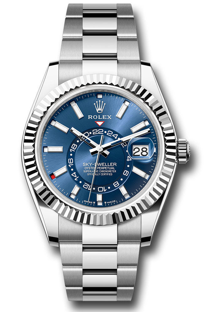Rolex White Rolesor Sky-Dweller  - Fluted Ring Command Bezel - Blue Index Dial - Oyster Bracelet - 336934