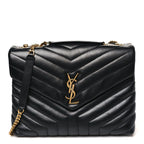Calfskin Y Quilted Monogram Medium Loulou Chain Satchel Black