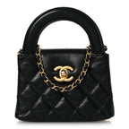 Shiny Aged Calfskin Quilted Mini Nano Kelly Shopper Black