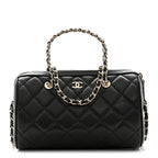Caviar Quilted Barrel Clutch With Chain  Black