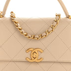 Calfskin Stitched Flap Top Handle Beige