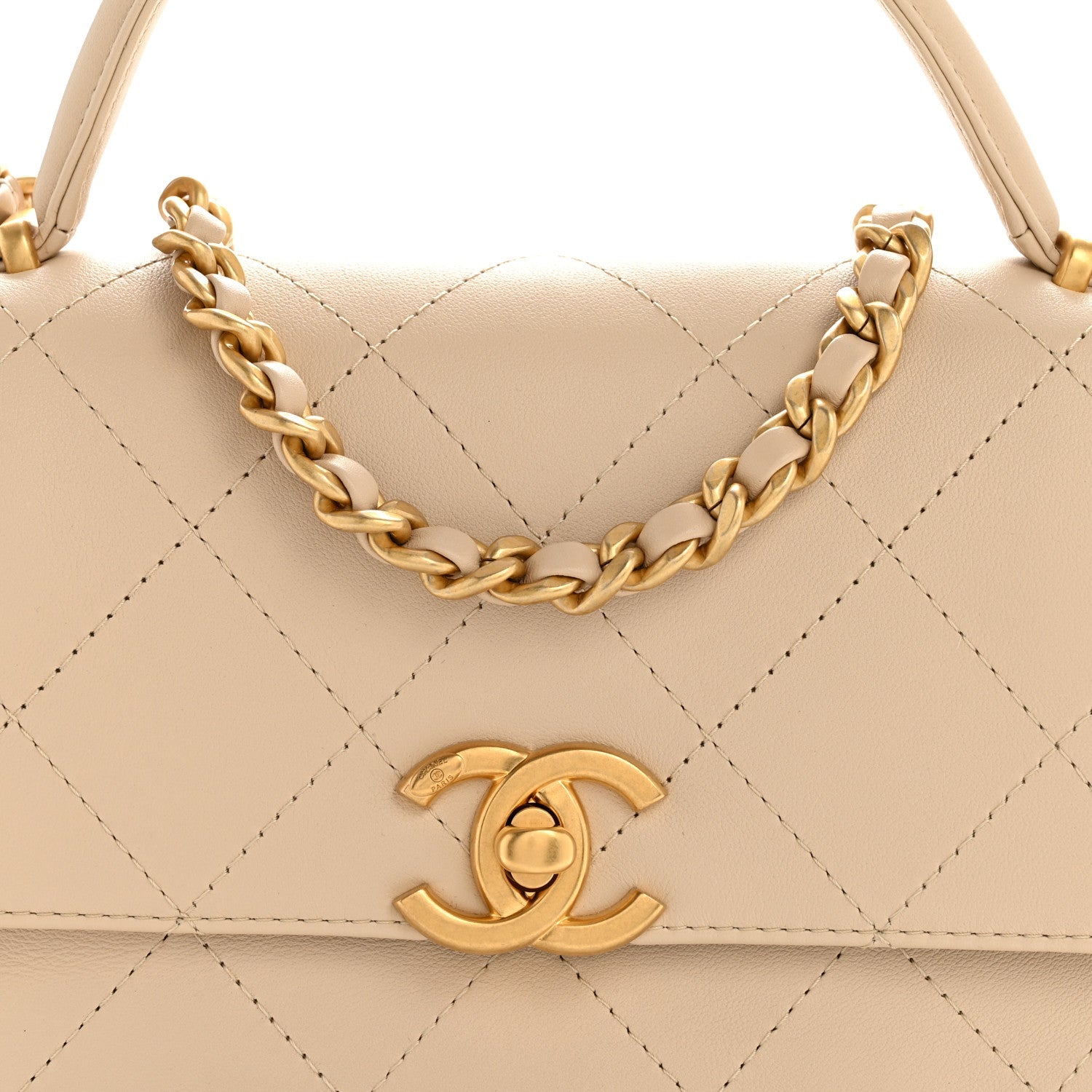 Calfskin Stitched Flap Top Handle Beige