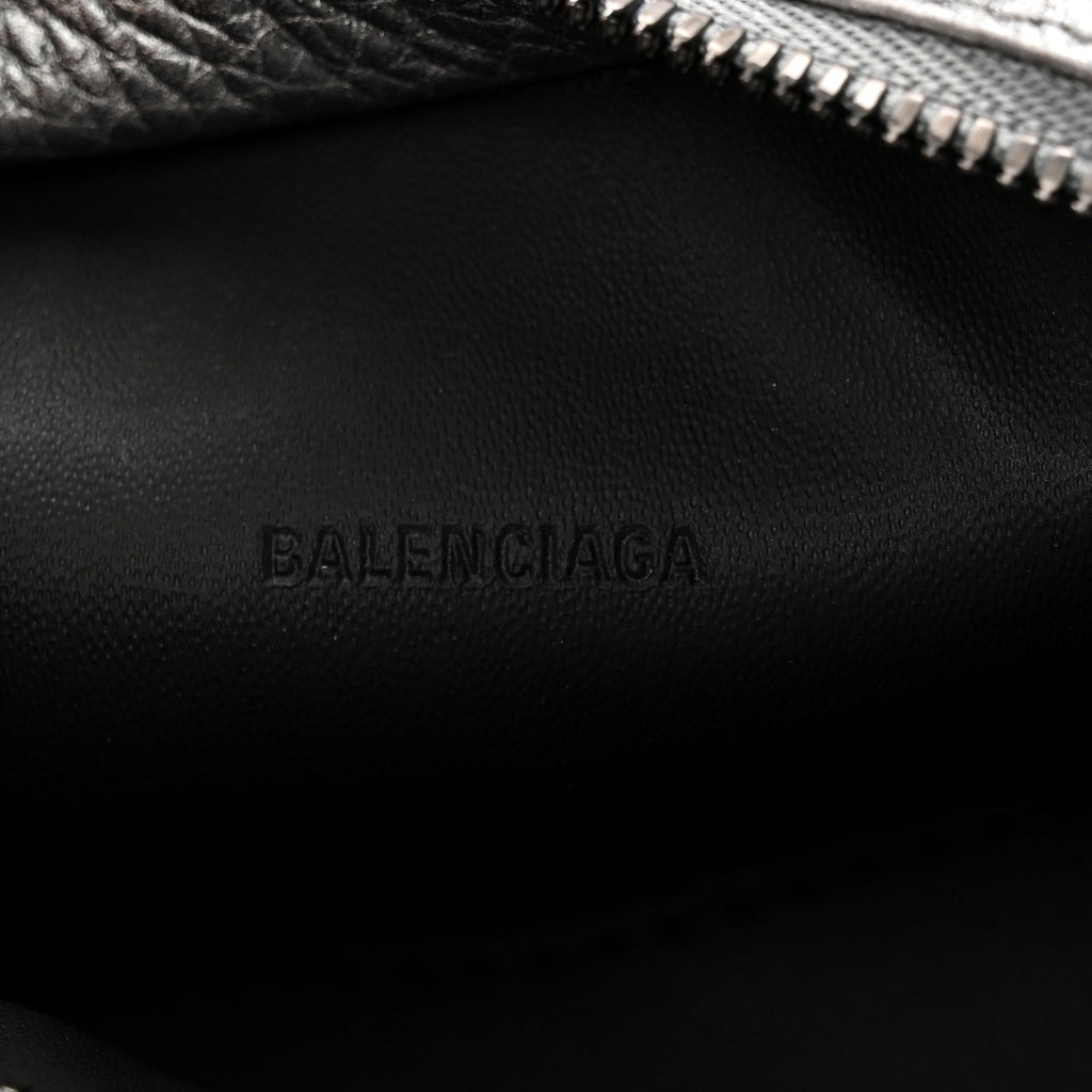 Metallic Grained Calfskin Neo Classic Hardware Super Nano City Crossbody Silver