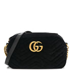 Velvet Matelasse Small GG Marmont Chain Shoulder Bag Black
