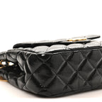 Shiny Crumpled Calfskin Quilted Small Wavy CC Hobo Black