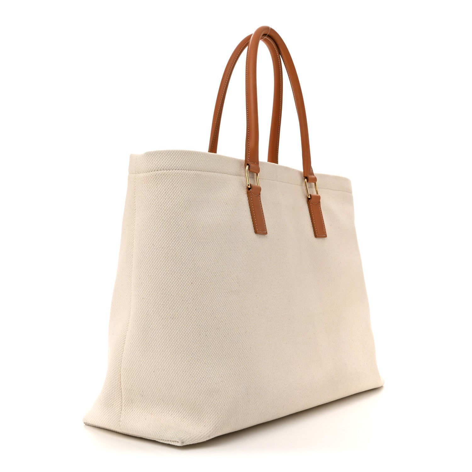 Canvas Calfskin Horizontal Cabas Natural Tan
