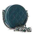 Caviar Quilted Round Clutch With Chain Green