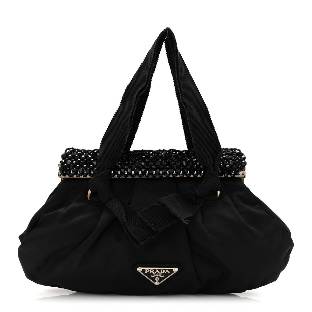 Tessuto Nylon Bead Evening Bag Black