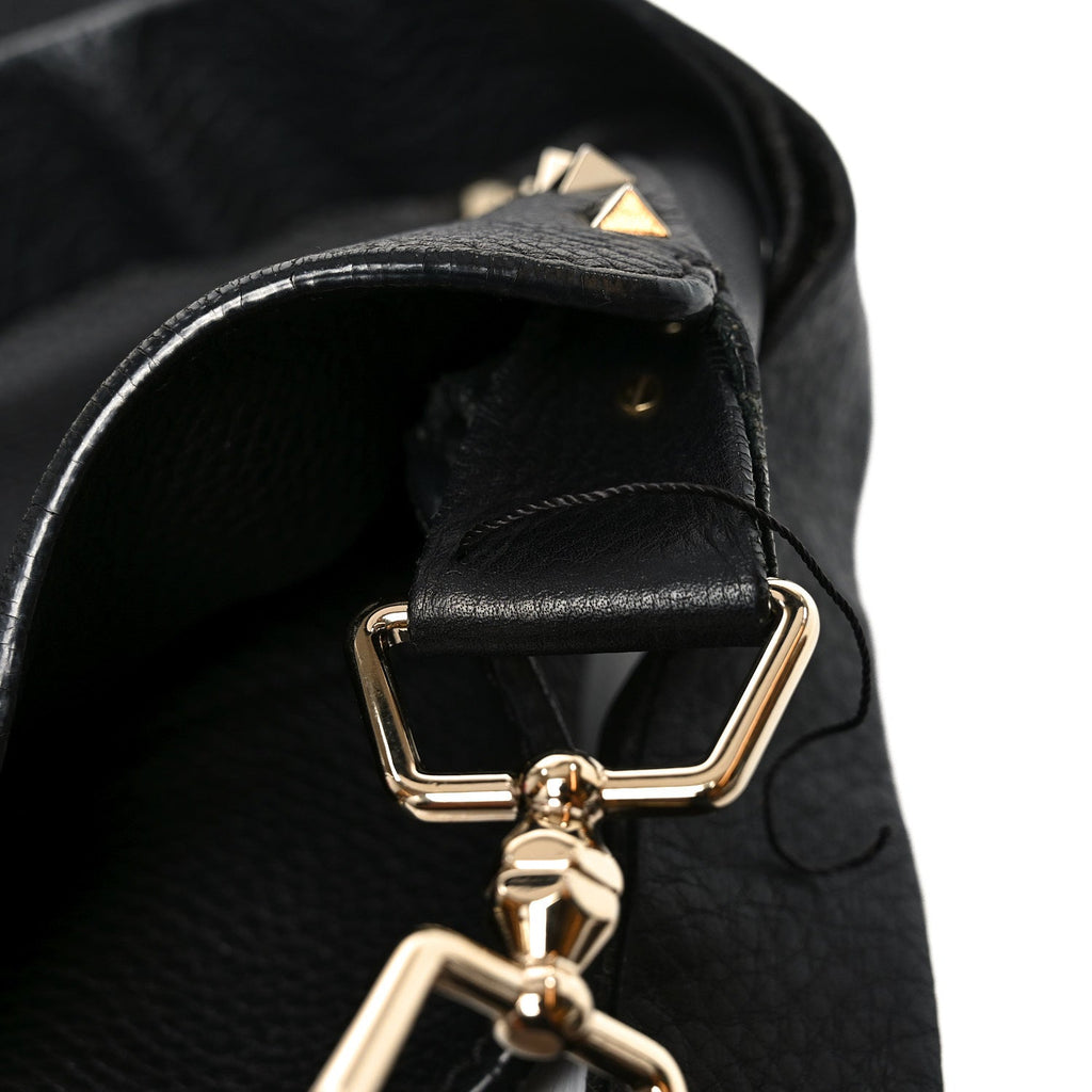 Pebbled Calfskin Large Rockstud Flip-Lock Messenger Bag Black