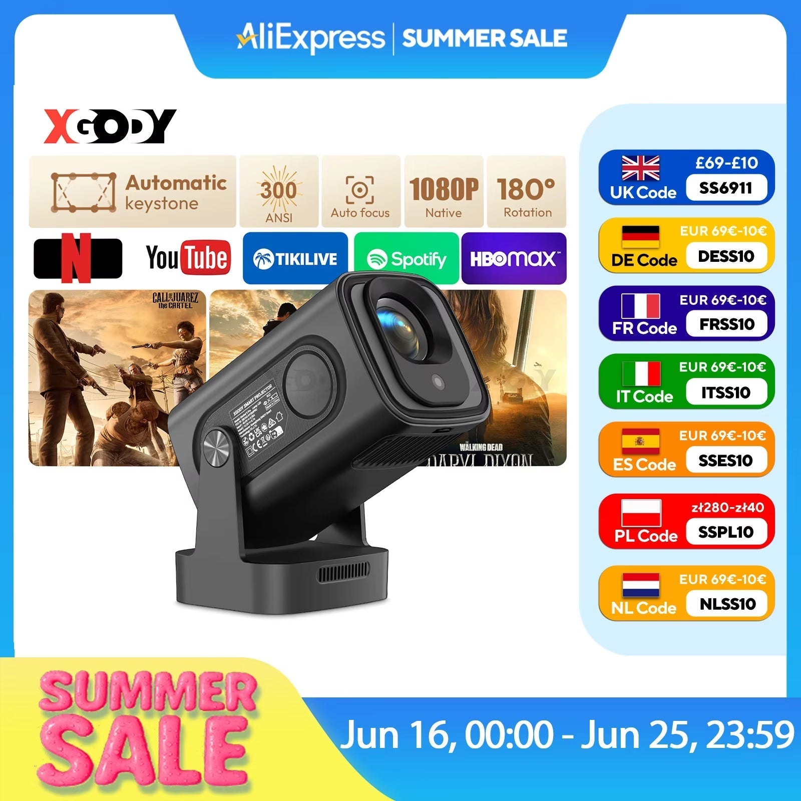 4K HD 300 ANSI Lumens Bluetooth Wifi Projector - 1080P Android Smart Home Theater