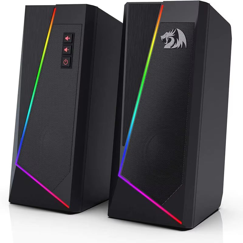 RGB Desktop Speakers - 2.0 Channel PC Stereo System with 6 LED Color Modes and Enhanced Sound, White/Pink