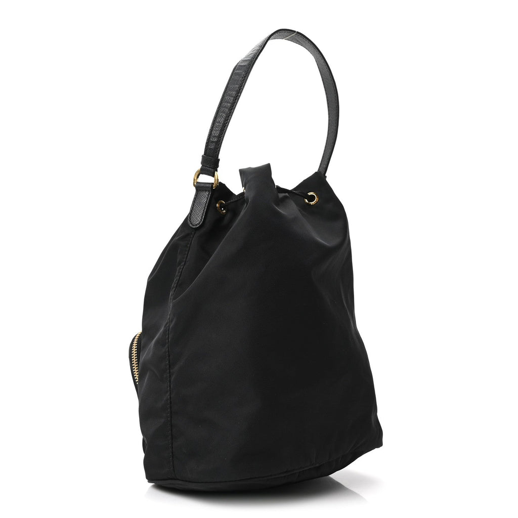 Saffiano Tessuto Nylon Mini Bucket Crossbody Bag Black